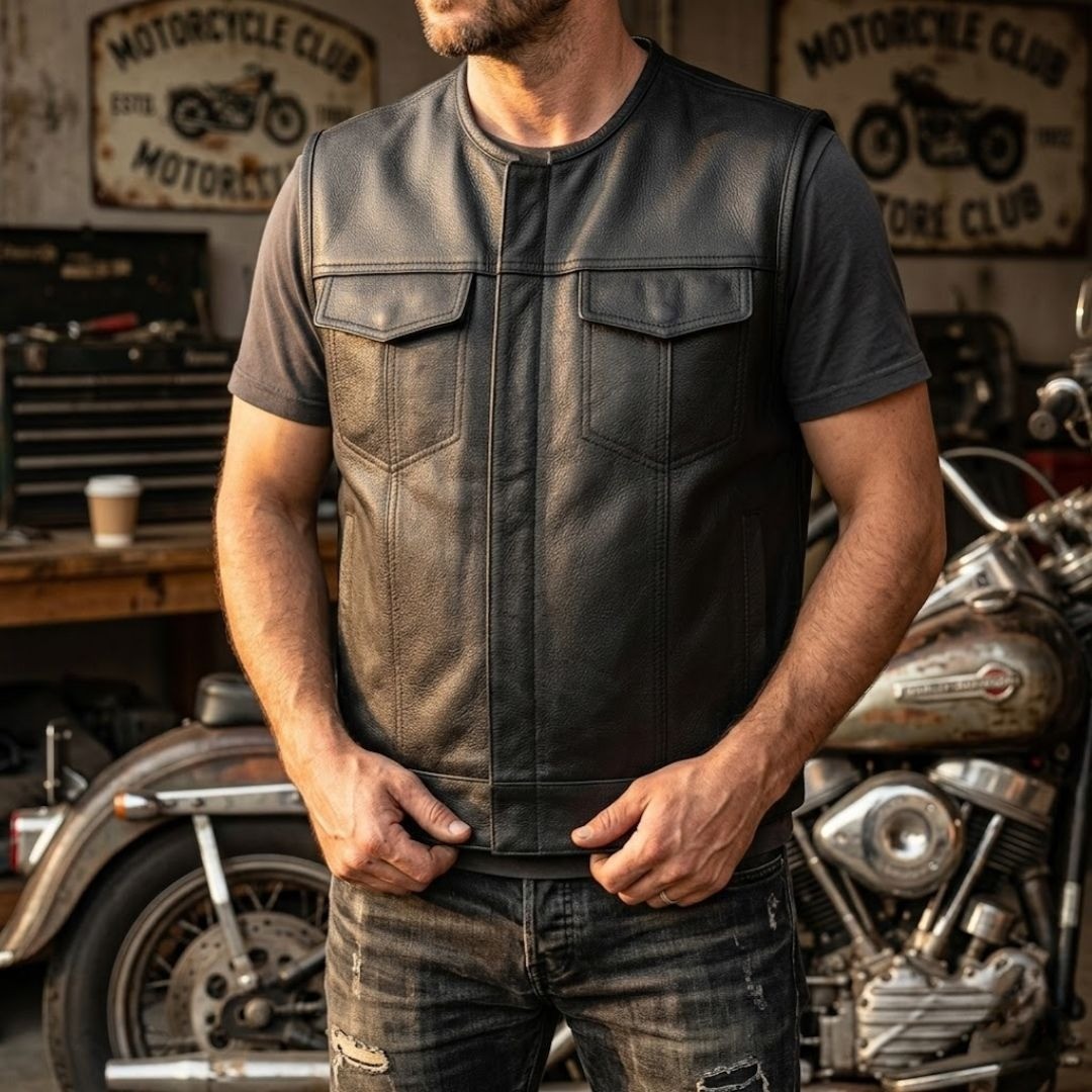 HL11659SPT Low Rise Short Torso Black Club Style Vest (Cow Leather)