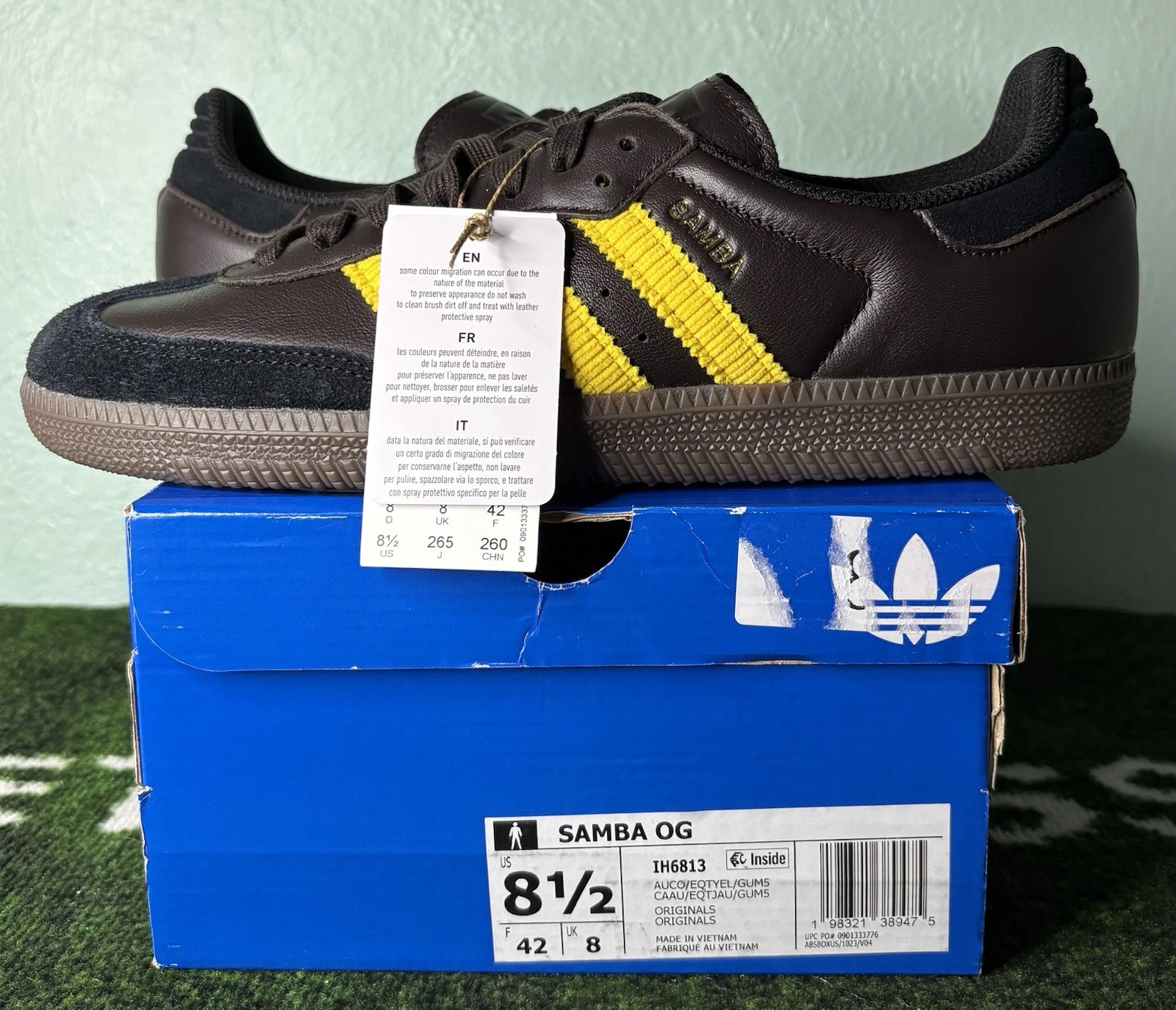 US Men’s 8.5/Women’s 9.5 – Adidas Samba OG “Aurora Coffee EQT Yellow Gum” IH6813