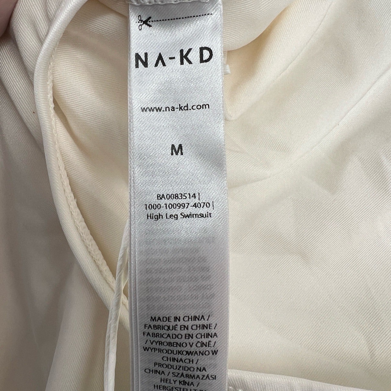 NA-KD Swimsuit One Piece Off White High Cut Leg Scoop Back Lined Medium New