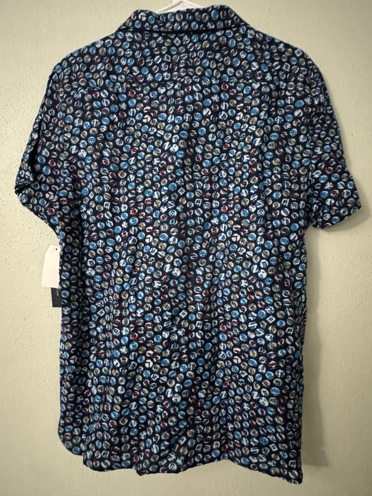 NWT Perry Ellis Men Medium Short Sleeve Button Up Shirt Blue Geometric Print