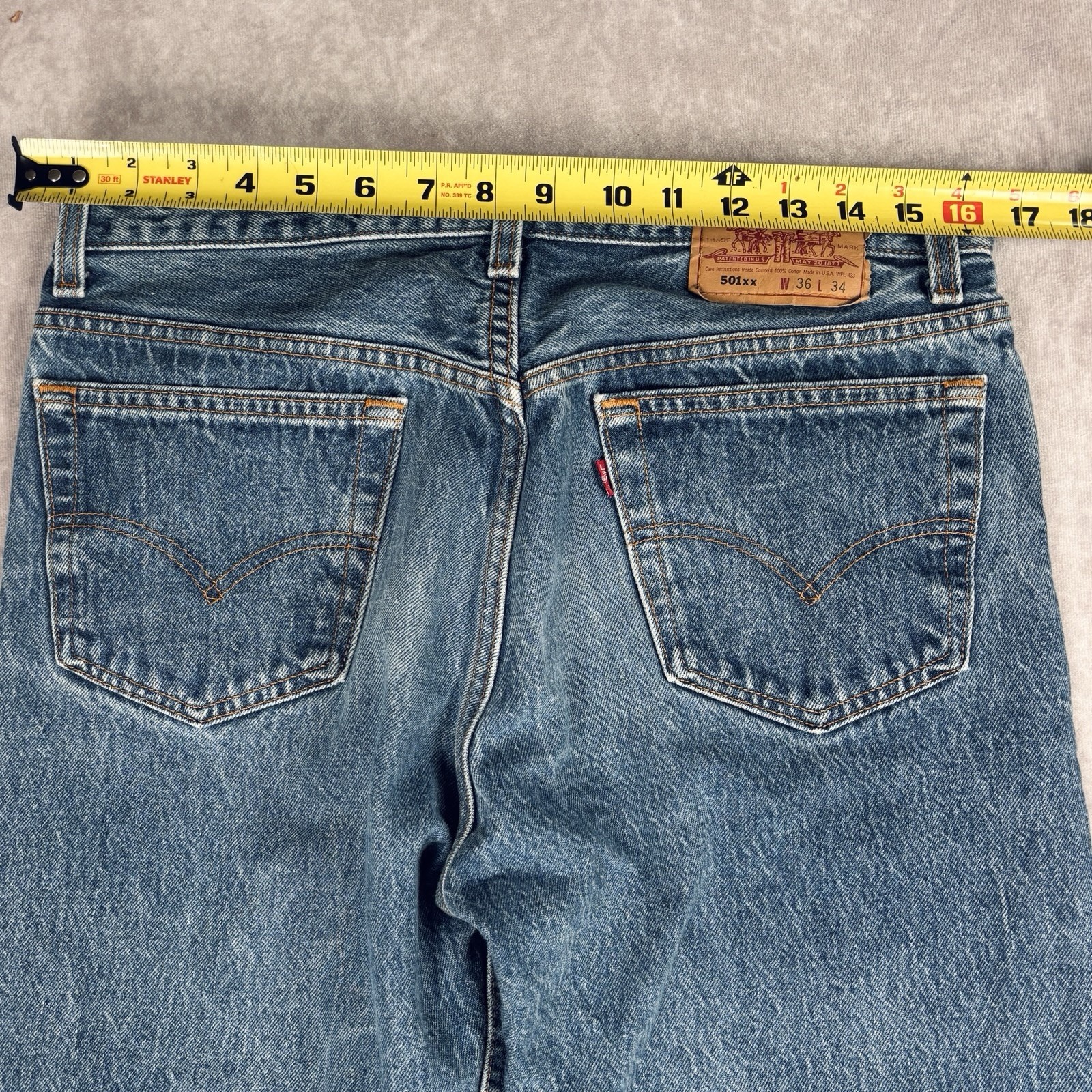 Vintage Levis 501XX USA Made Button Fly Mid Rise Cotton Jeans 36×34 ACTUAL 32×30