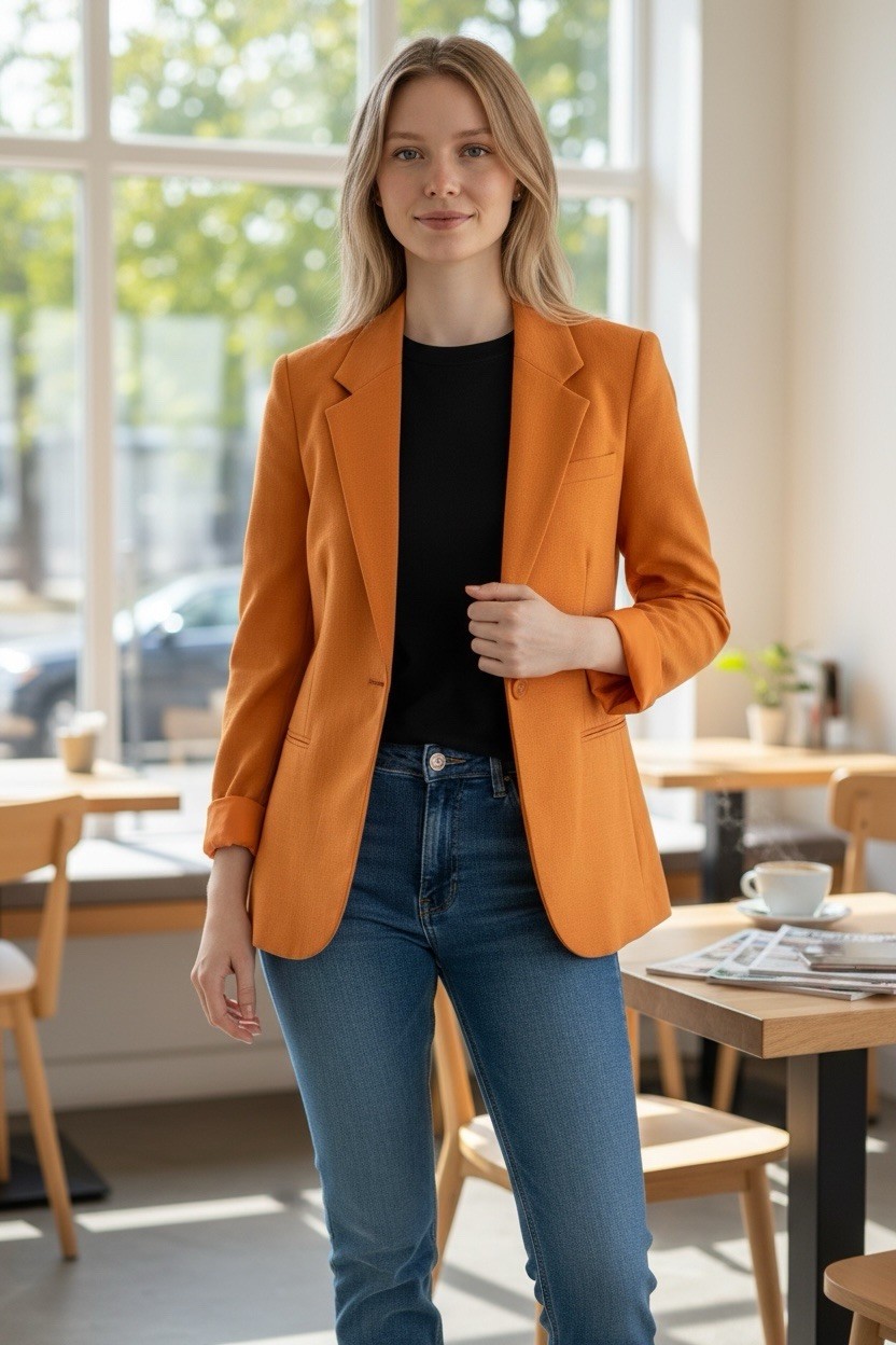 H&M Women’s Orange Blazer Jacket XS Regular ( S size fit) Lined Long Sleeve