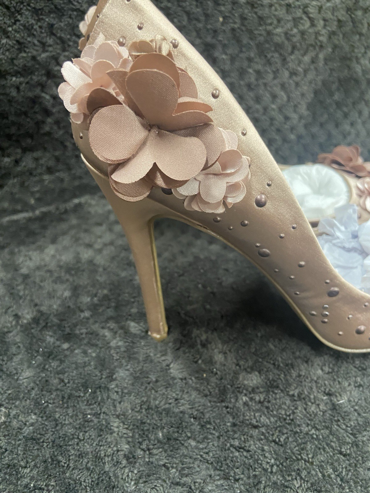 Charles by Charles David Taupe Satin Chiffon Floral Studded Stiletto Pumps 7.5M