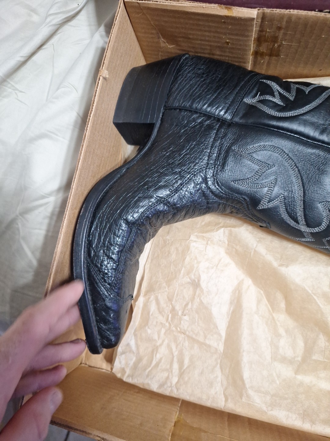 J Chisholm Cowboy Boots 8D, Exotic Ostrich Leg Leather, Excellent. Handmade USA