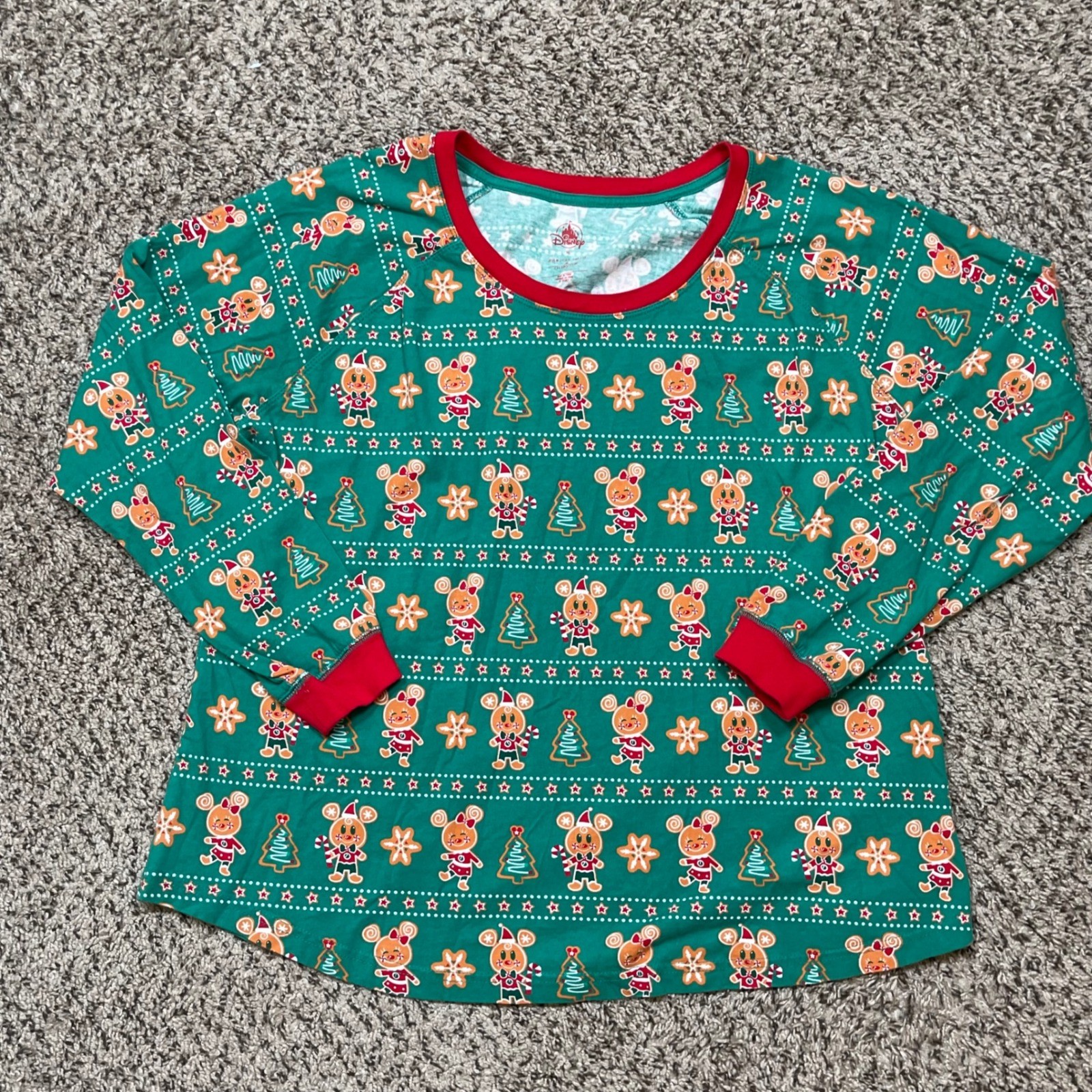 Disney Store Mickey Mouse & Friends Green Holiday Pajamas Set XL Gingerbread