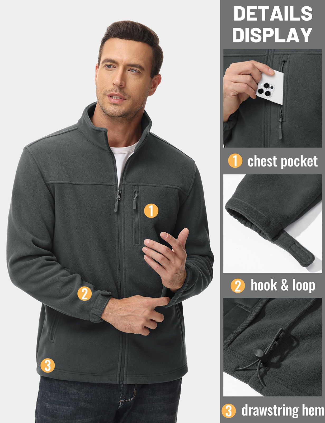 Men’s Fleece Jacket Full Zip Lightweight Winter Jackets Warm Casual Hiking Coats