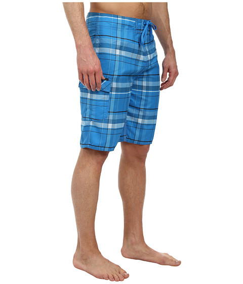 New O’NEILL sz 30 blue Santa Cruz plaid board shorts swim trunks 20.75″ length