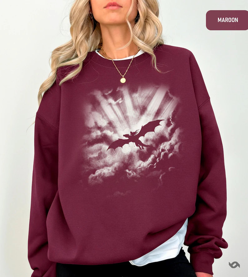 Shadow Dragon Rider Sweatshirt Dark Fantasy Gothic Mythical