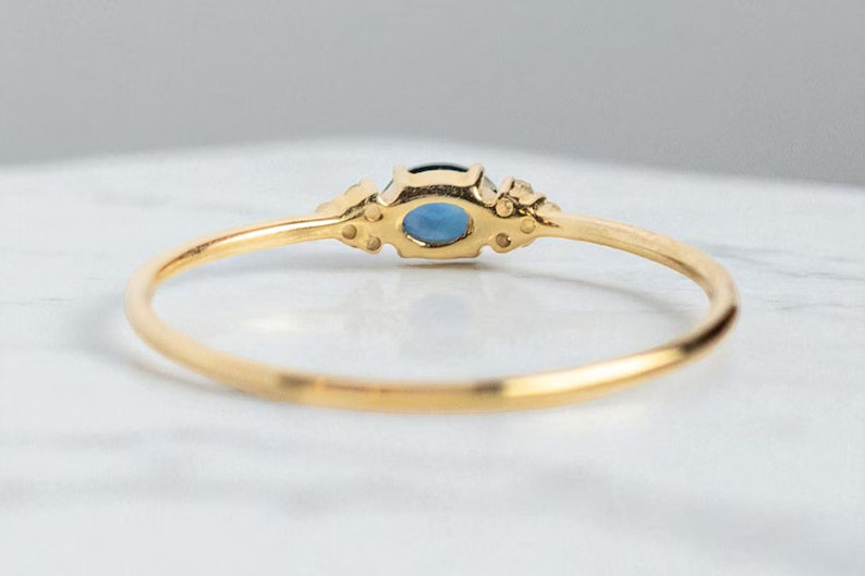 Dainty Lab Created Sapphire Wedding Beautiful Ring 14K Yellow gold Plated
