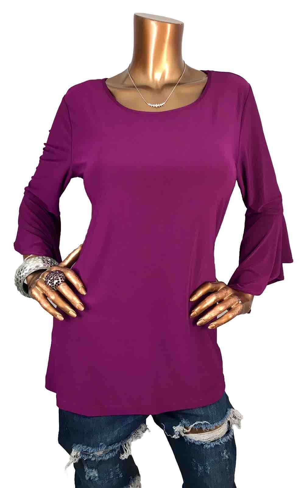 Women in Control M Top Stretch Soft Dark Magenta 3/4 Bell Sleeves Blouse Tunic