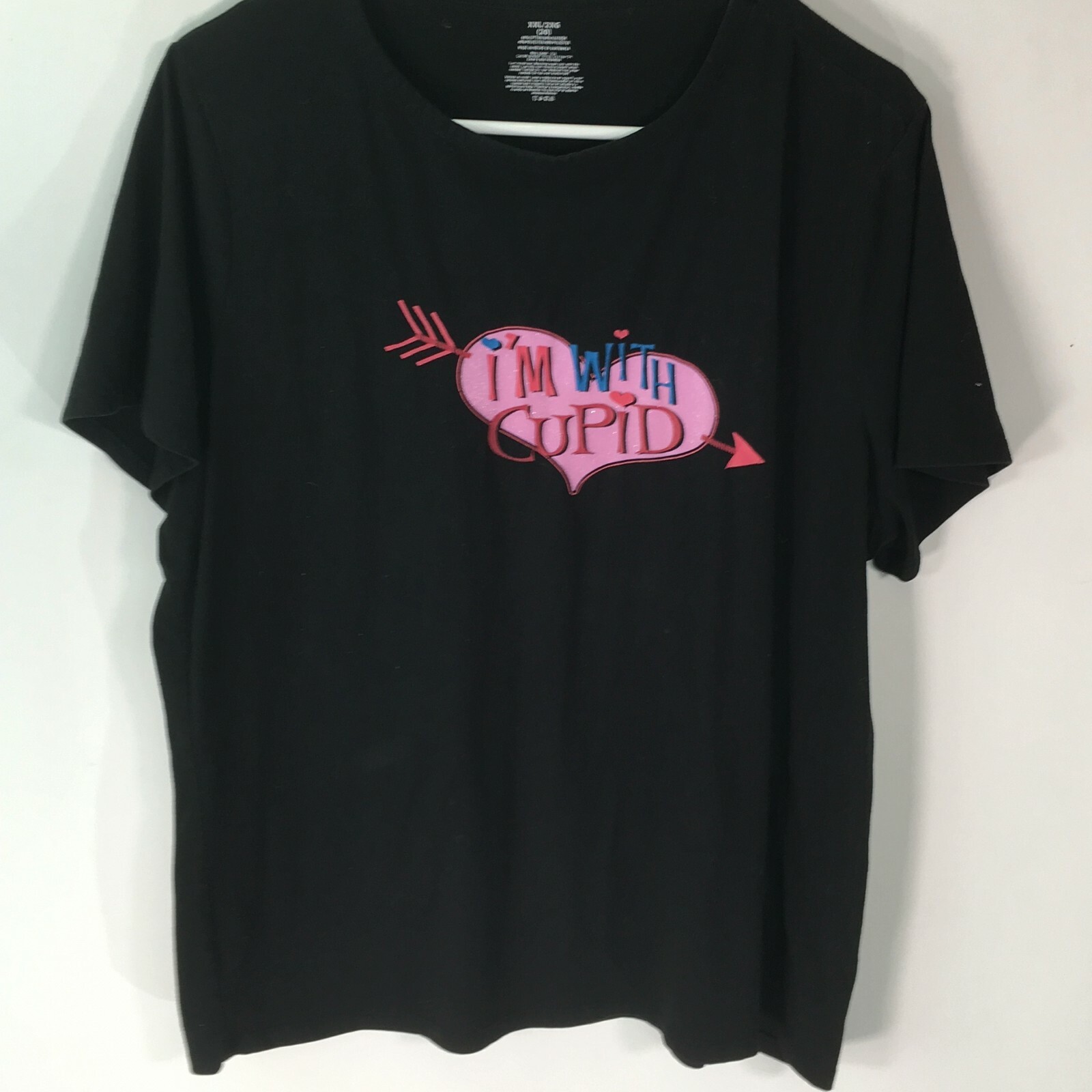 Unisex Kids Short Sleeves I’m With Cupid Black Graphic Print T-Shirt Size 2XL