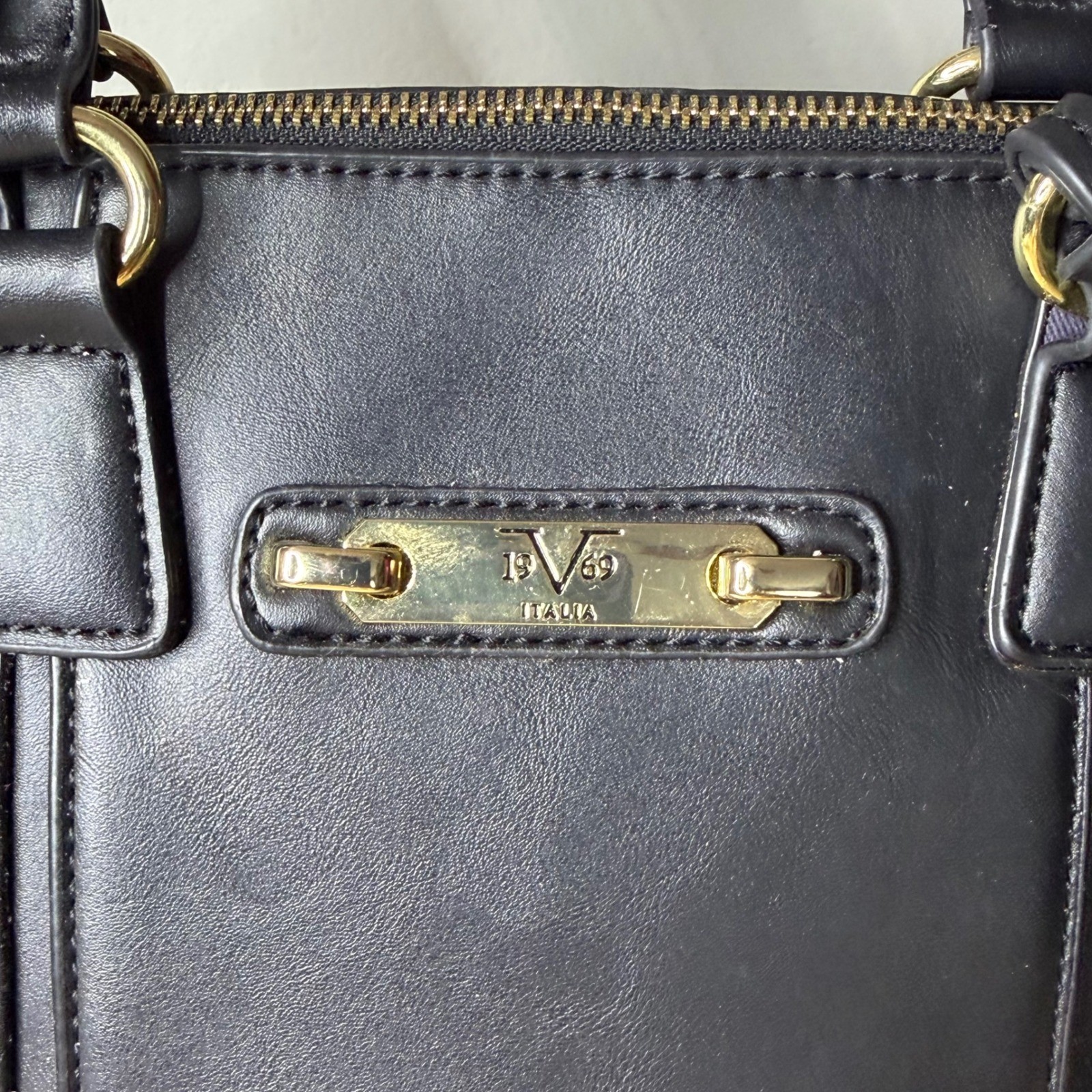 V1969 Versace Black Gold Dome Satchel Studded Logo Charm Shoulder Bag Luxury