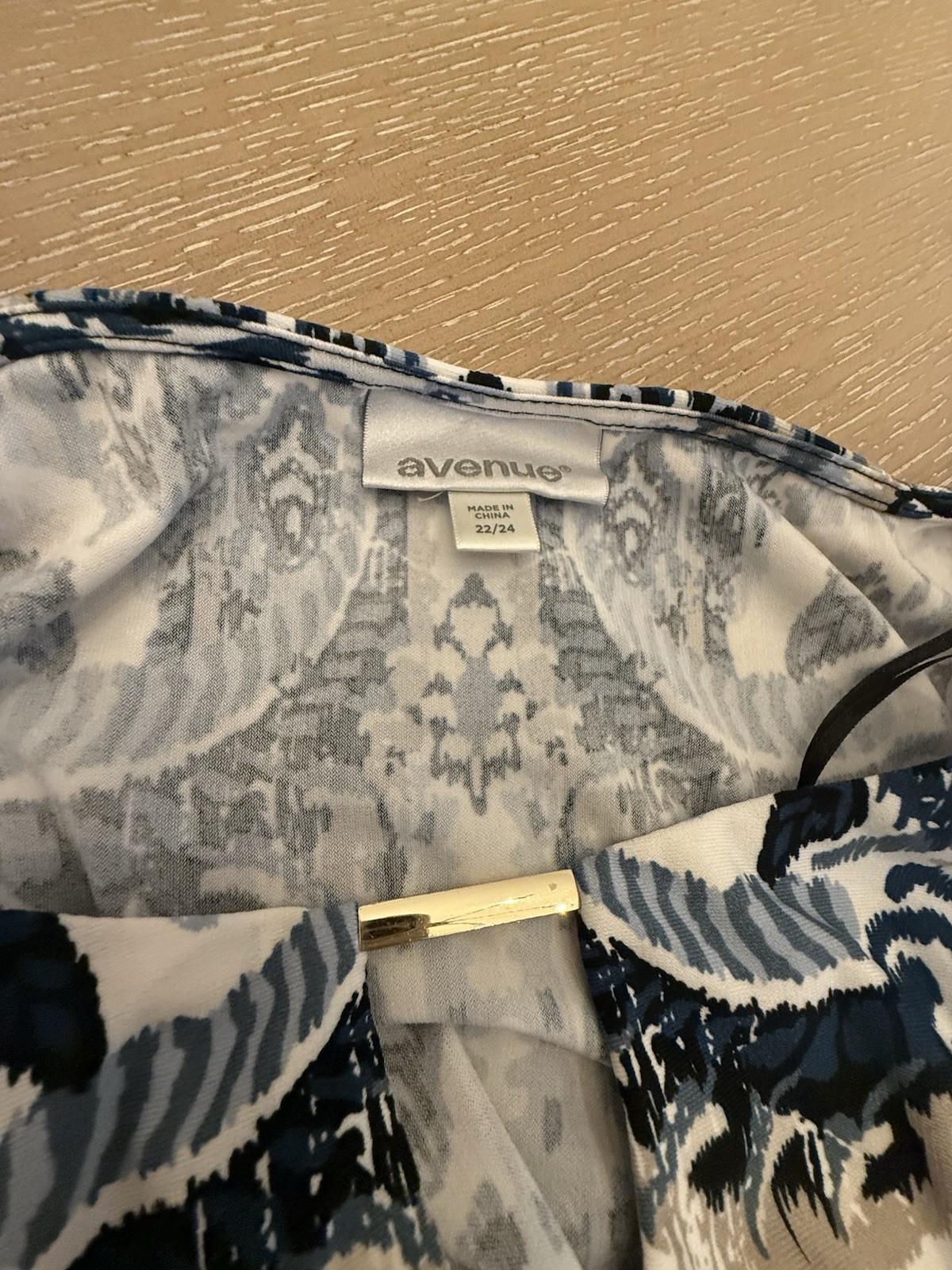 Avenue Blue/White Paisley Knit Shift Dress Short Sleeve Round Neck Knee 22/24