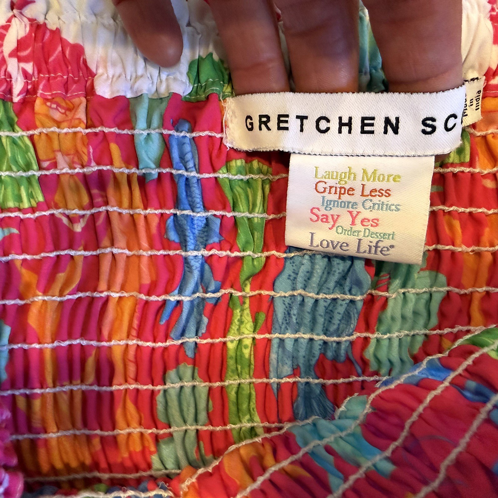 Gretchen Scott Coral Seaweed Print Smocked Maxi Skirt OS White Pink Green