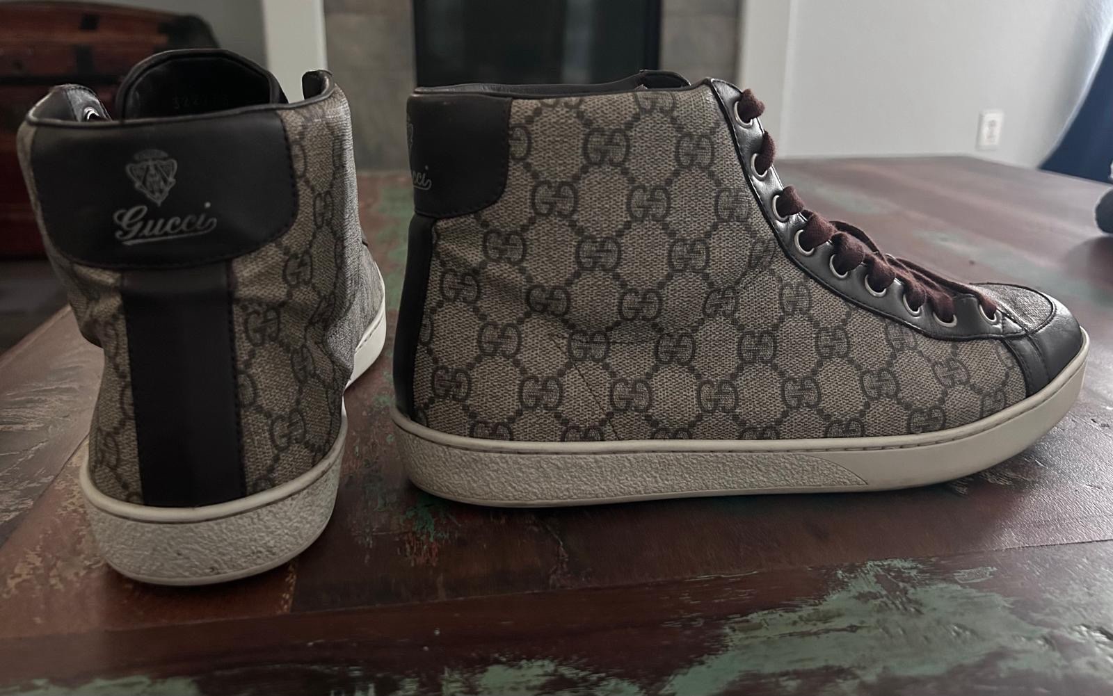 AUTHENTIC GUCCI BROOKLYN SNEAKERS BEIGE EBONY 322733 GG SZ 8.5 (fits USA 9.5)