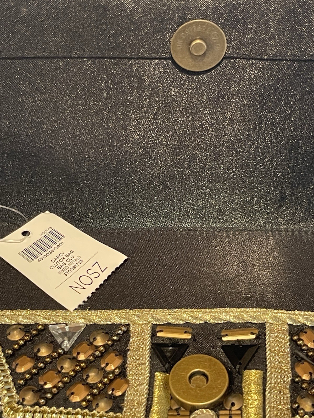 Chico’s Black/Gold Art Deco Beaded Clutch w/ Detachable Chain Strap