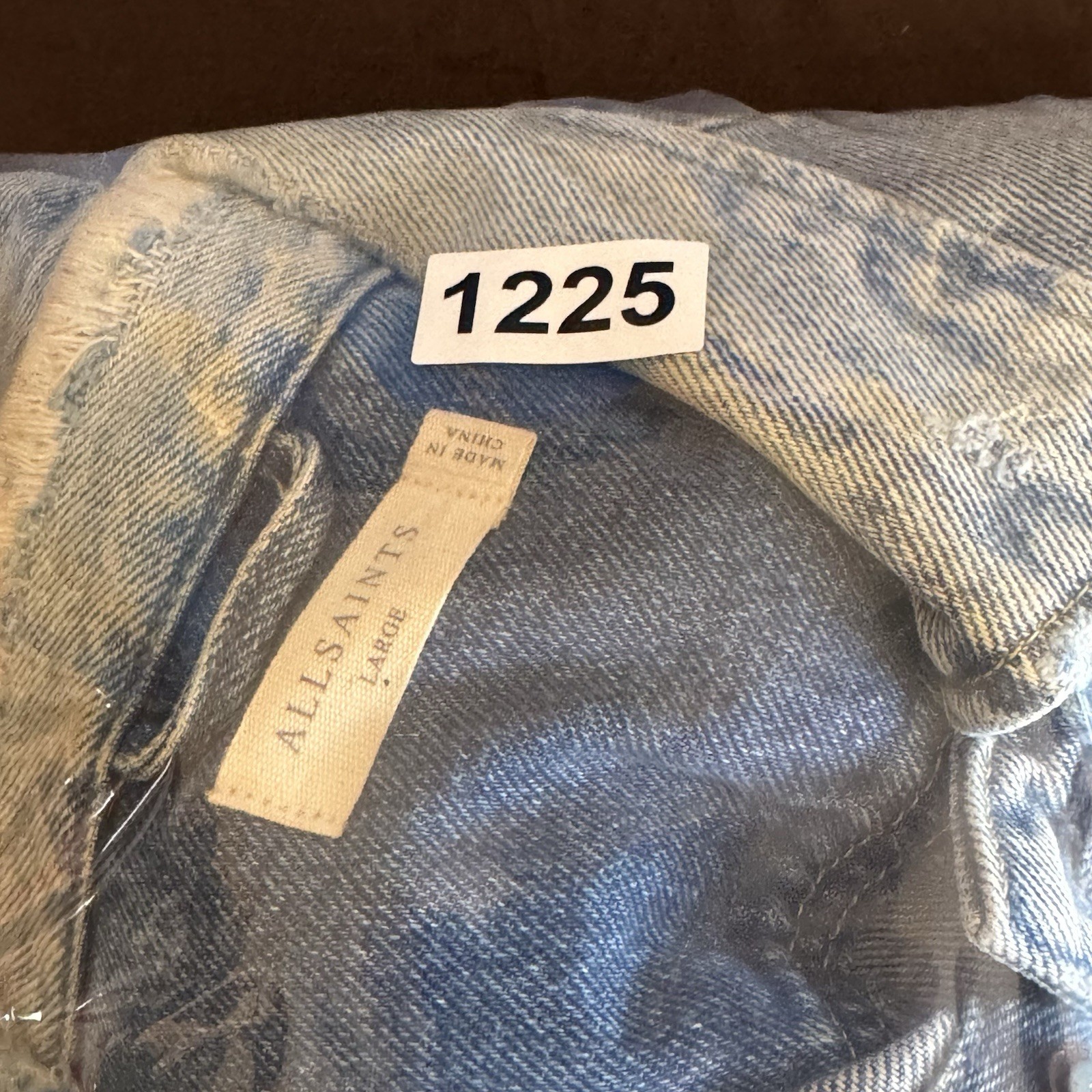 Allsaints Imoku Trucker Jacket Mens Large Blue Denim Long Sleeve Button Front