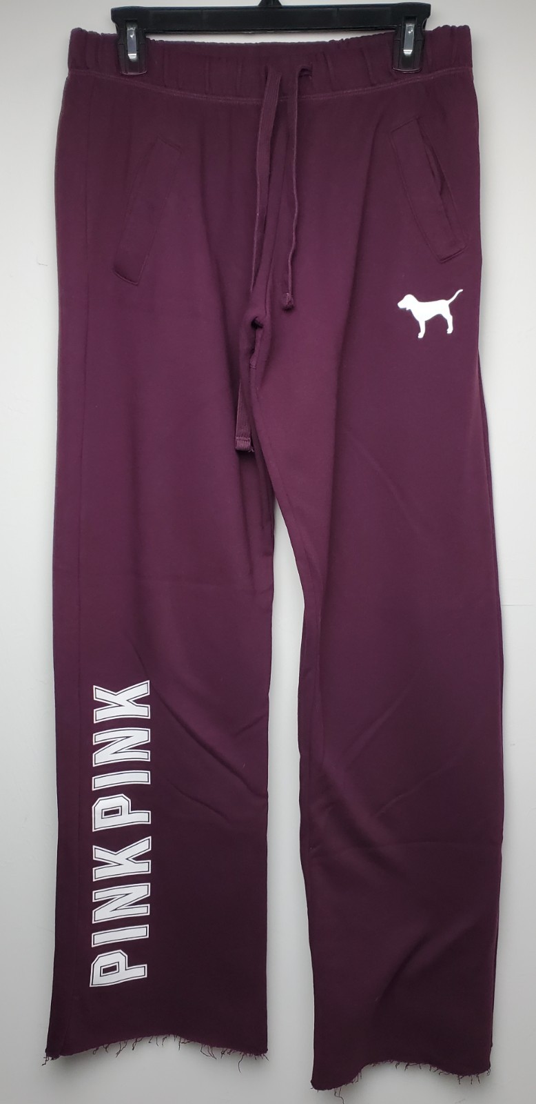 Victoria’s Secret PINK Womens XS Maroon White Logo Wide Leg Sweatpants Y2K