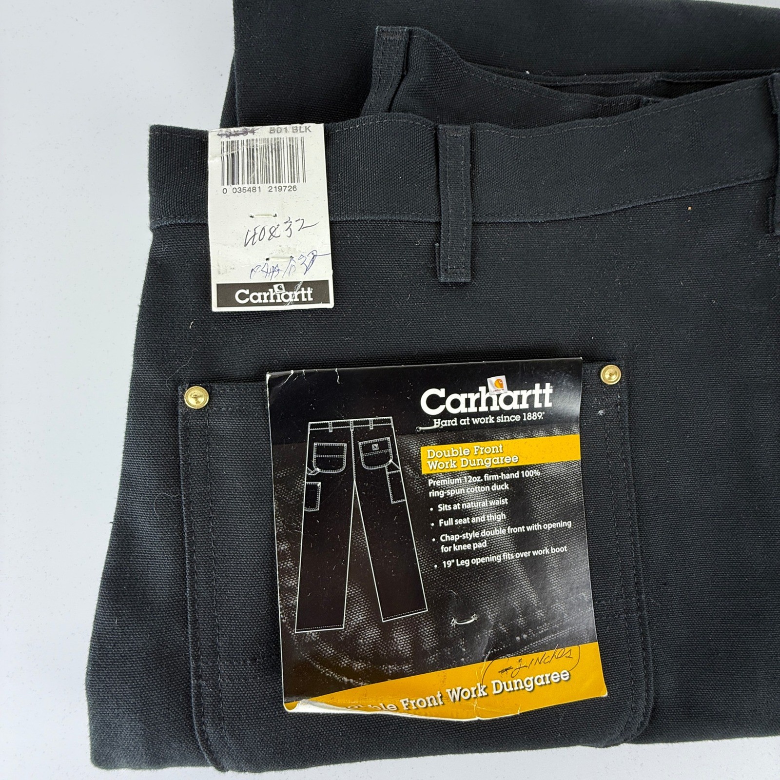 Carhartt B01 BLK Double Front Work Dungaree Pants Black 40×32 USA NWT Altered