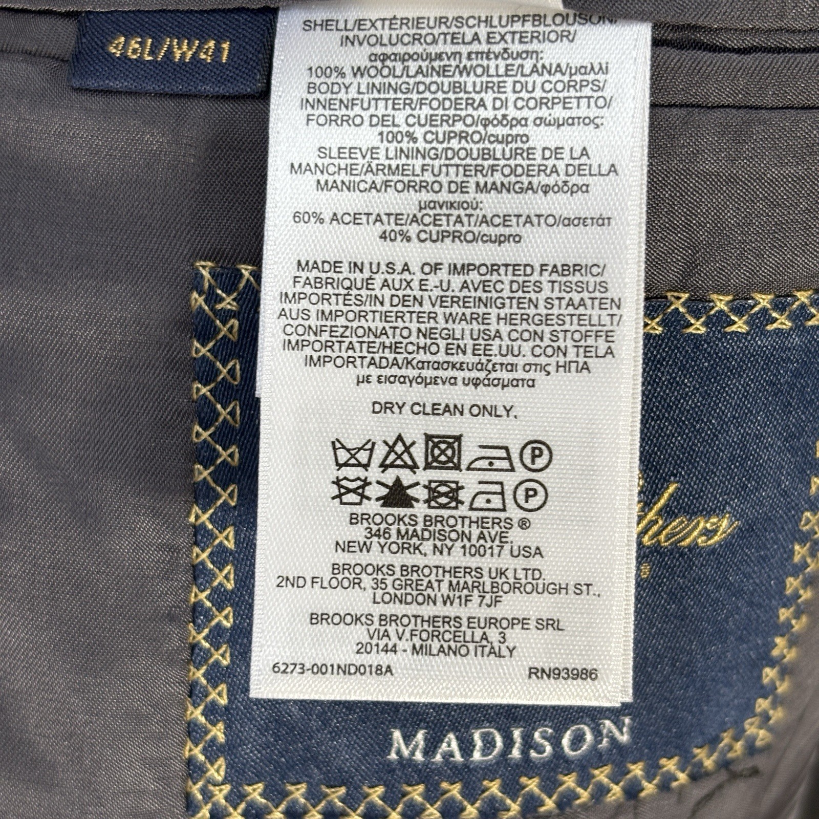 Brooks Brothers 1818 Madison Blazer 46L W41 Gray Vitale Barberis Wool USA Made