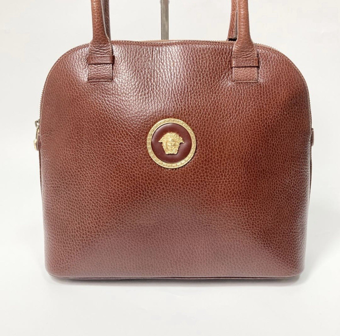 Versace Leather Tote Bag Brown Vintage Classic Medusa Elegant