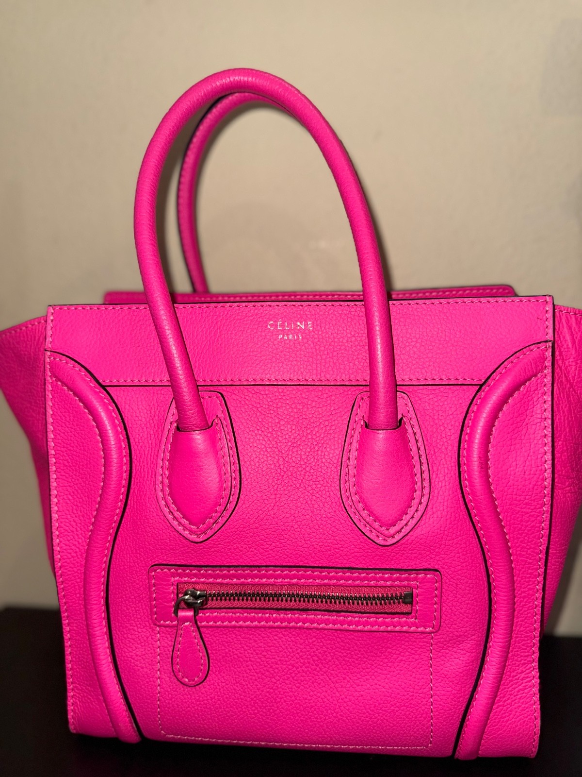 Celine Micro Luggage Tote Bag Pink Drummed Leather Top Handle (small phantom)