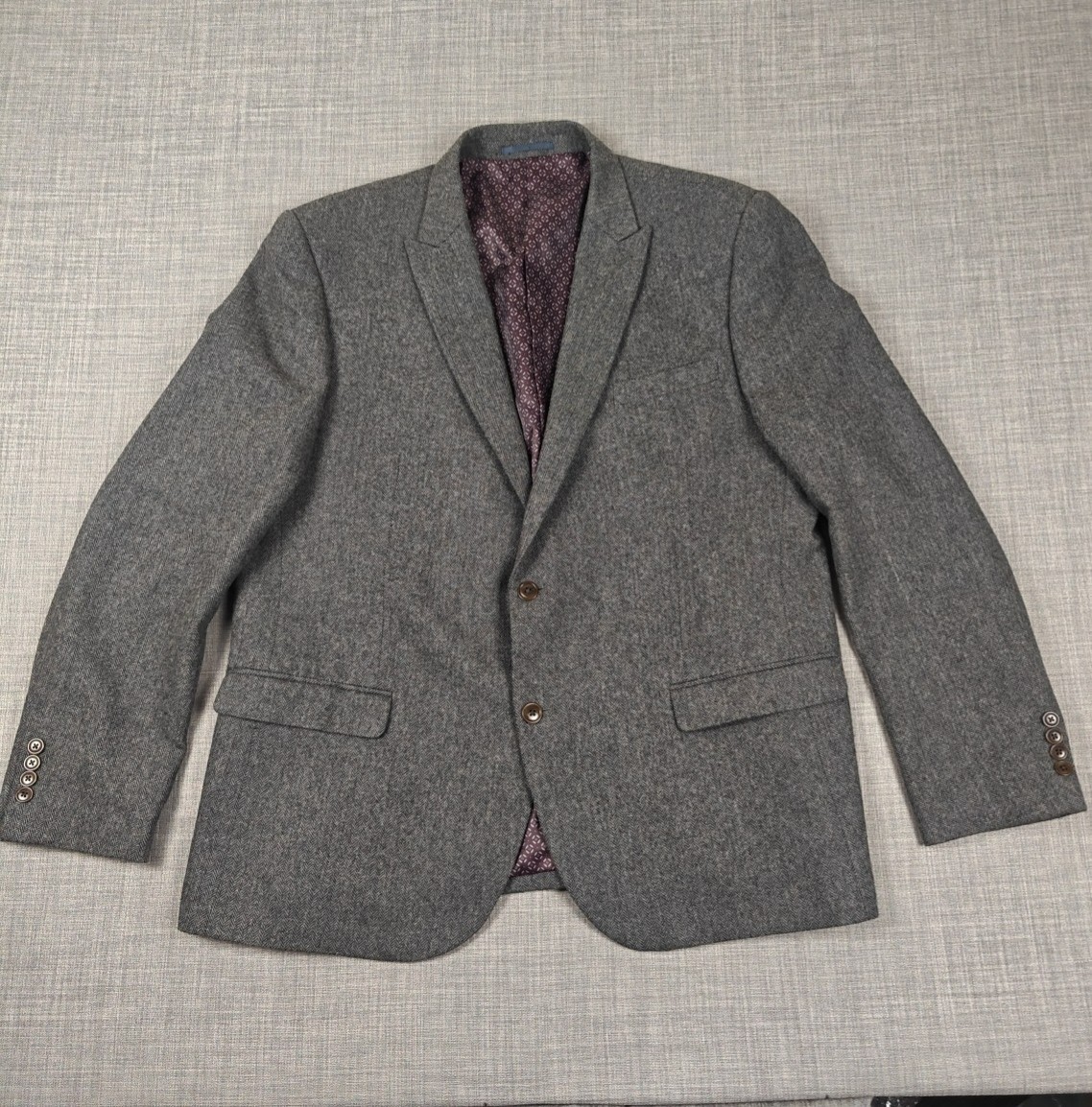 Next Tailoring Mens Herringbone Tweed Blazer 48R Charcoal Grey Wool