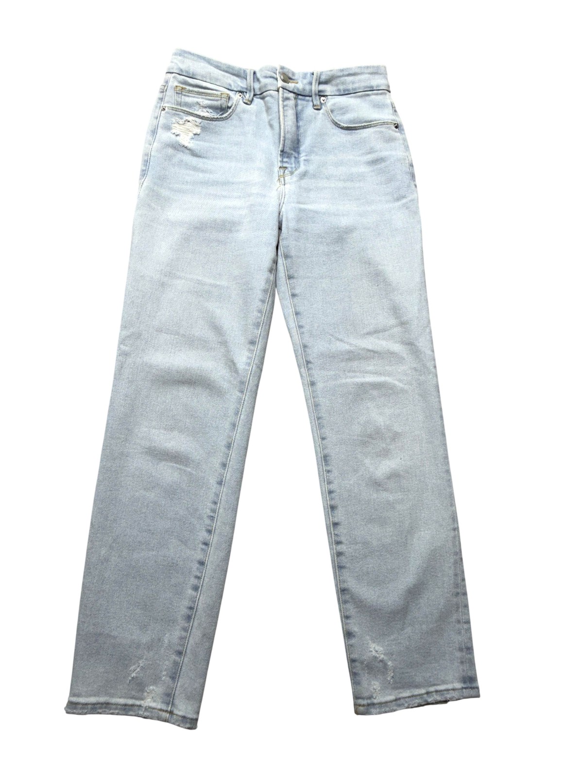 Good American Straight Jeans Womens 6/28 Light Wash High Rise Distressed 27.5in