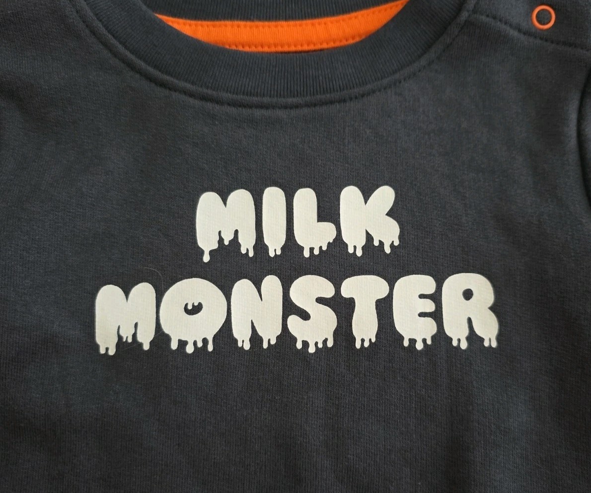 Cat & Jack 6/9 Months MILK MONSTER 2pc Outfit Sweatshirt & Checked Pants Set NWT