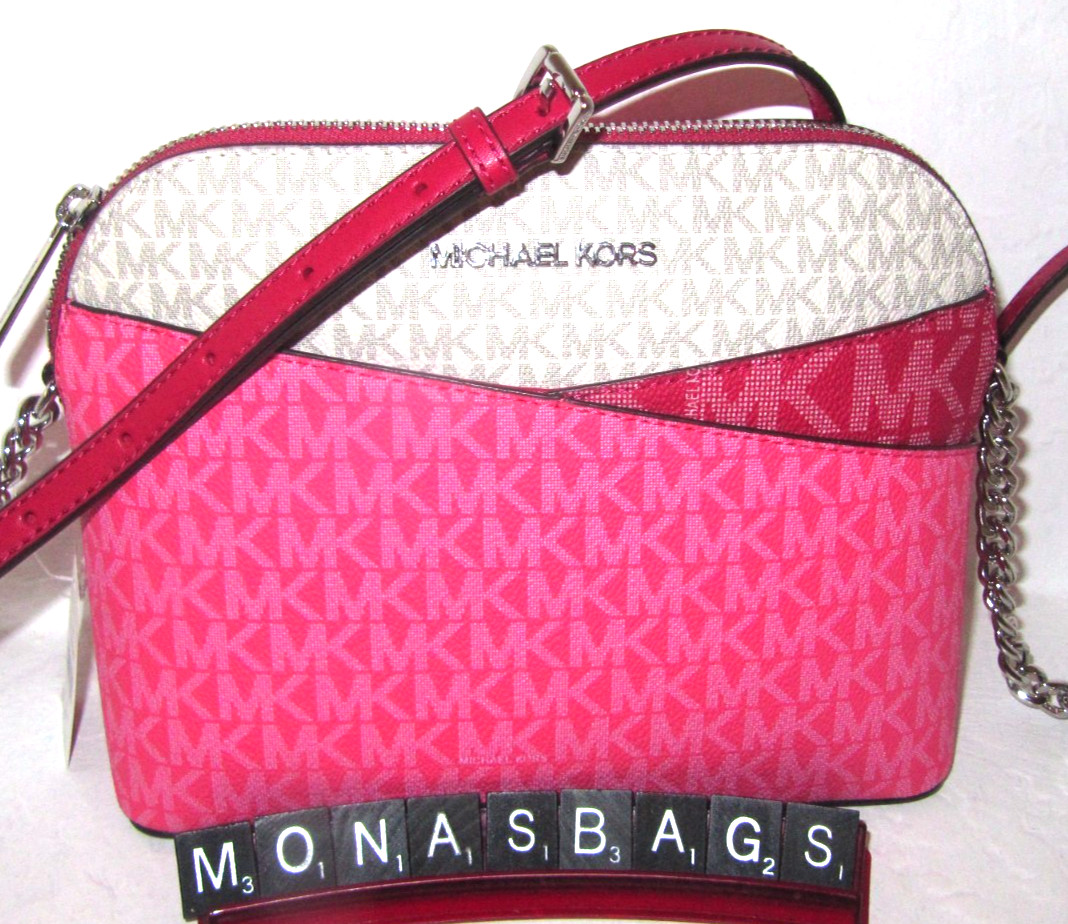 Michael Kors NEW Jet Set Med Dome Logo Crossbody Bag Dark Raspberry Pink NWT$258