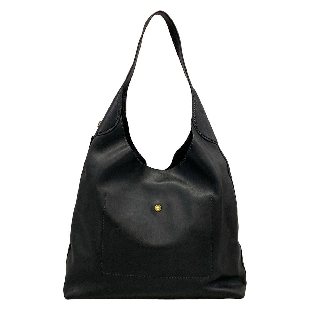 Coach Black Leather Shoulder Bag CU044 Adjustable Strap Gold Hardware Auth