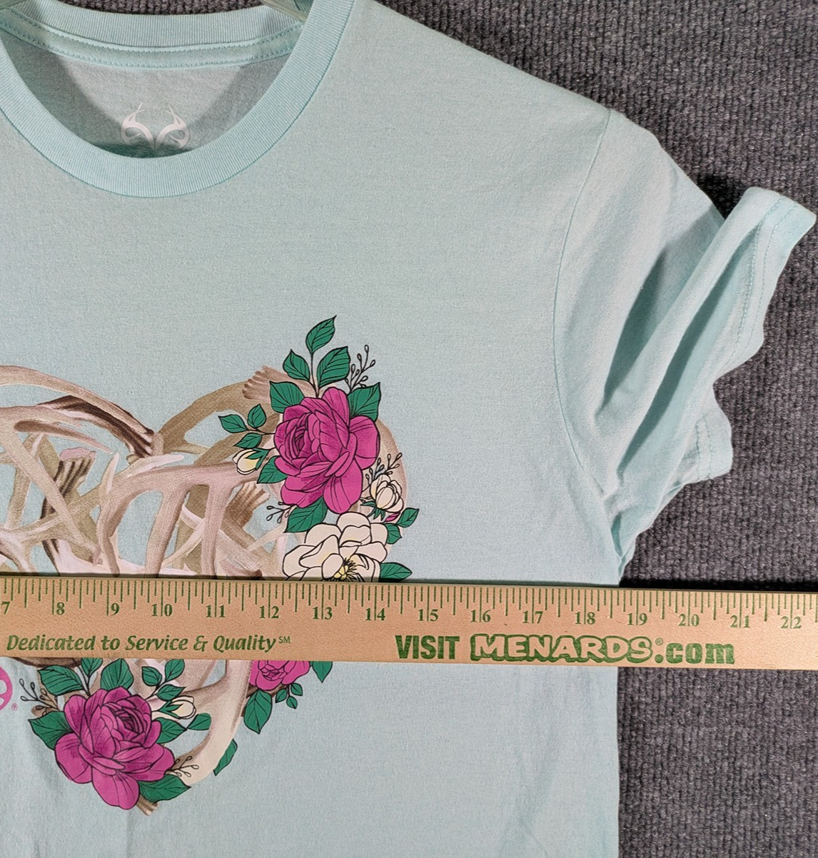 Real Tree T-Shirt Blue Graphic Print Floral Antlers Deer Hunting Womens Medium