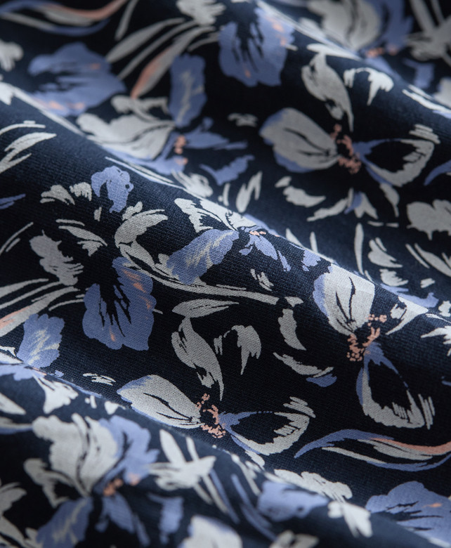 PACT Organic Fit & Flare Square Neck Dress, Paradise Petals Navy Blue