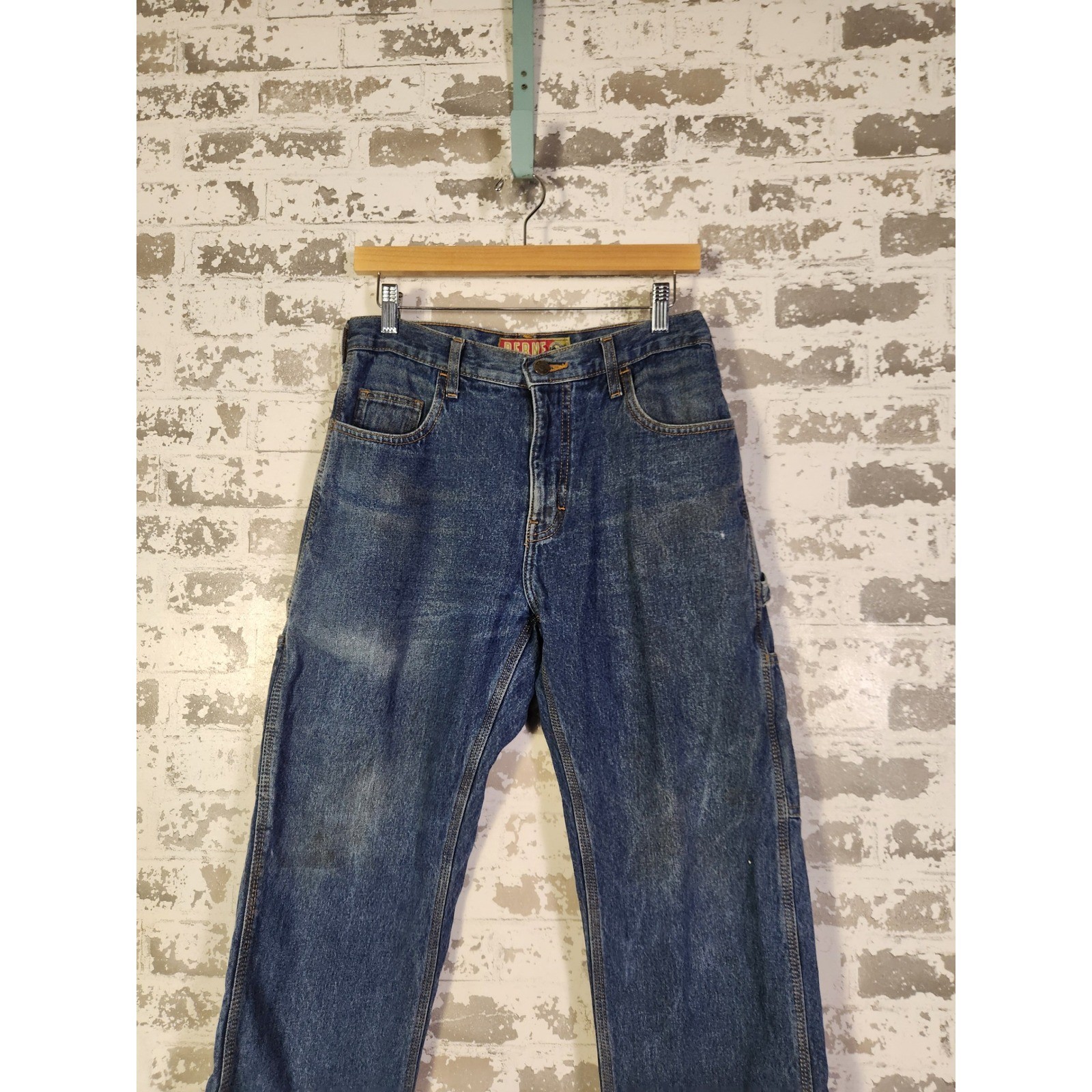 BERNE Mens Carpenter Jeans Size 30×30 Blue Denim Red Flannel Lined Workwear Pant