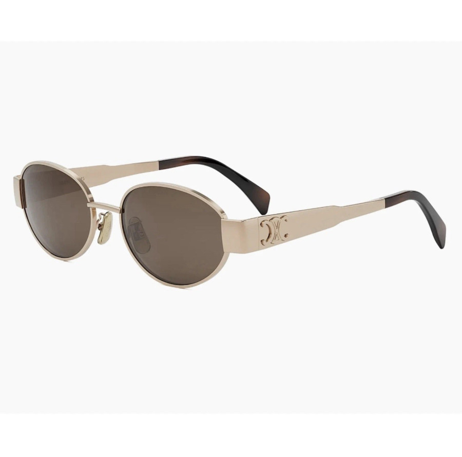 Celine CL40235U 28E Triomphe Metal Oval Sunglasses Rose Gold Brown AUTHENTIC