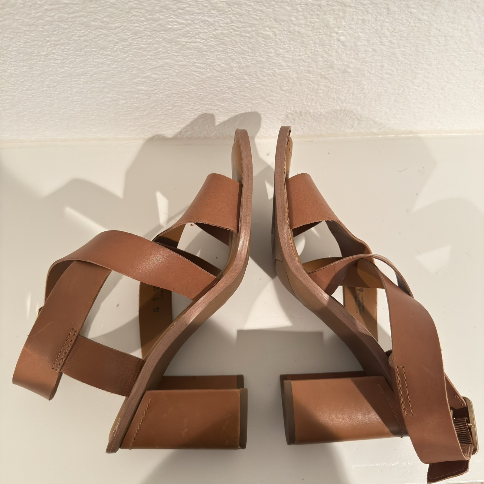 Franco Sarto Cache Womens 10M Brown Leather Block Heel Slingback Sandals Strappy