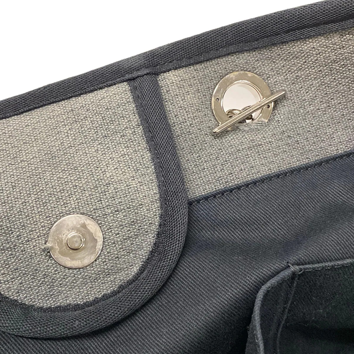 CHANEL Deauville Line Gray Black Canvas Leather Tote Bag