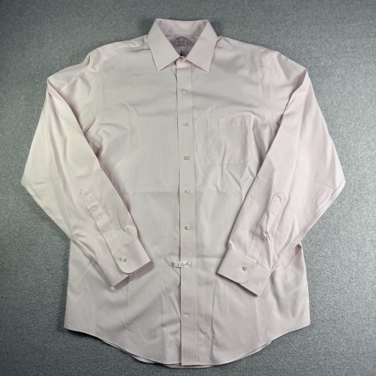 Brooks Brothers Madison Dress Shirt Men’s 15 1/2 x 35 Pink Stripe Spread Collar