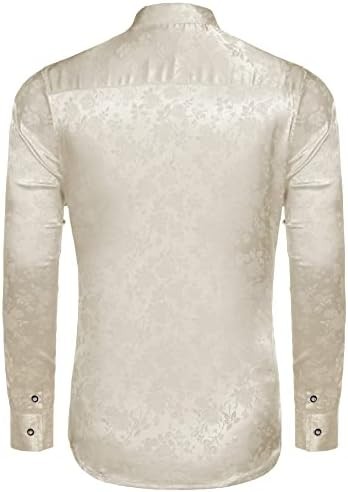 COOFANDY Men’s Silk Satin Dress Shirts Jacquard Long Sleeve Floral Button Up …