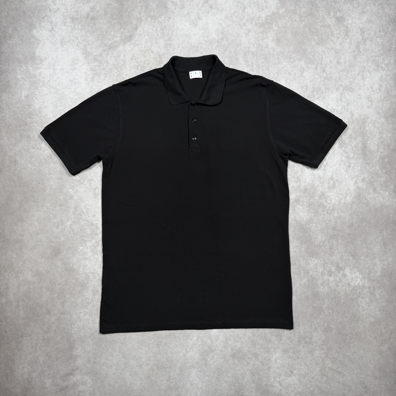 Asket The Pique Polo Shirt Mens XL Long Black Organic Cotton Collar Button Up