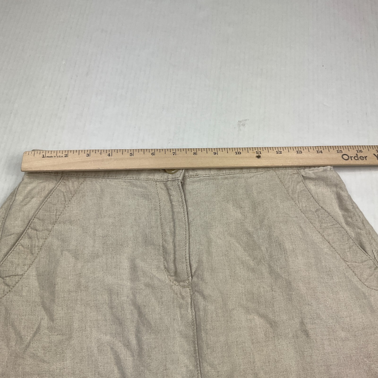 LL Bean Linen Skirt Beige Casual Elastic Waist Breathable Zip Minimalist 8P