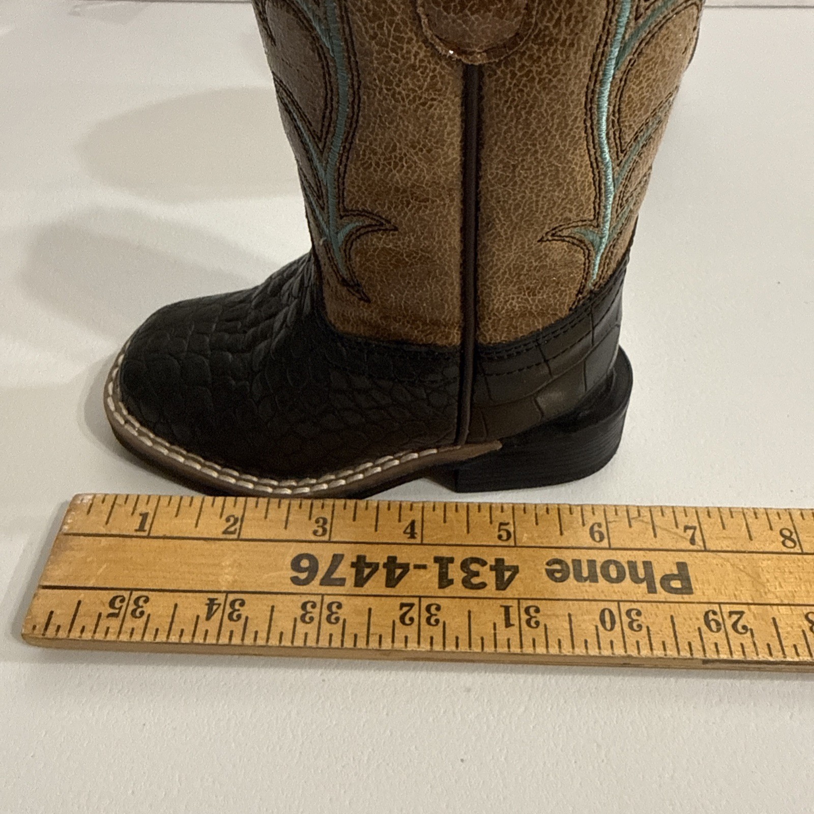 Old West Alligator Print Western Toddler Boots Size 5.5-D Black Brown EUC Cute!