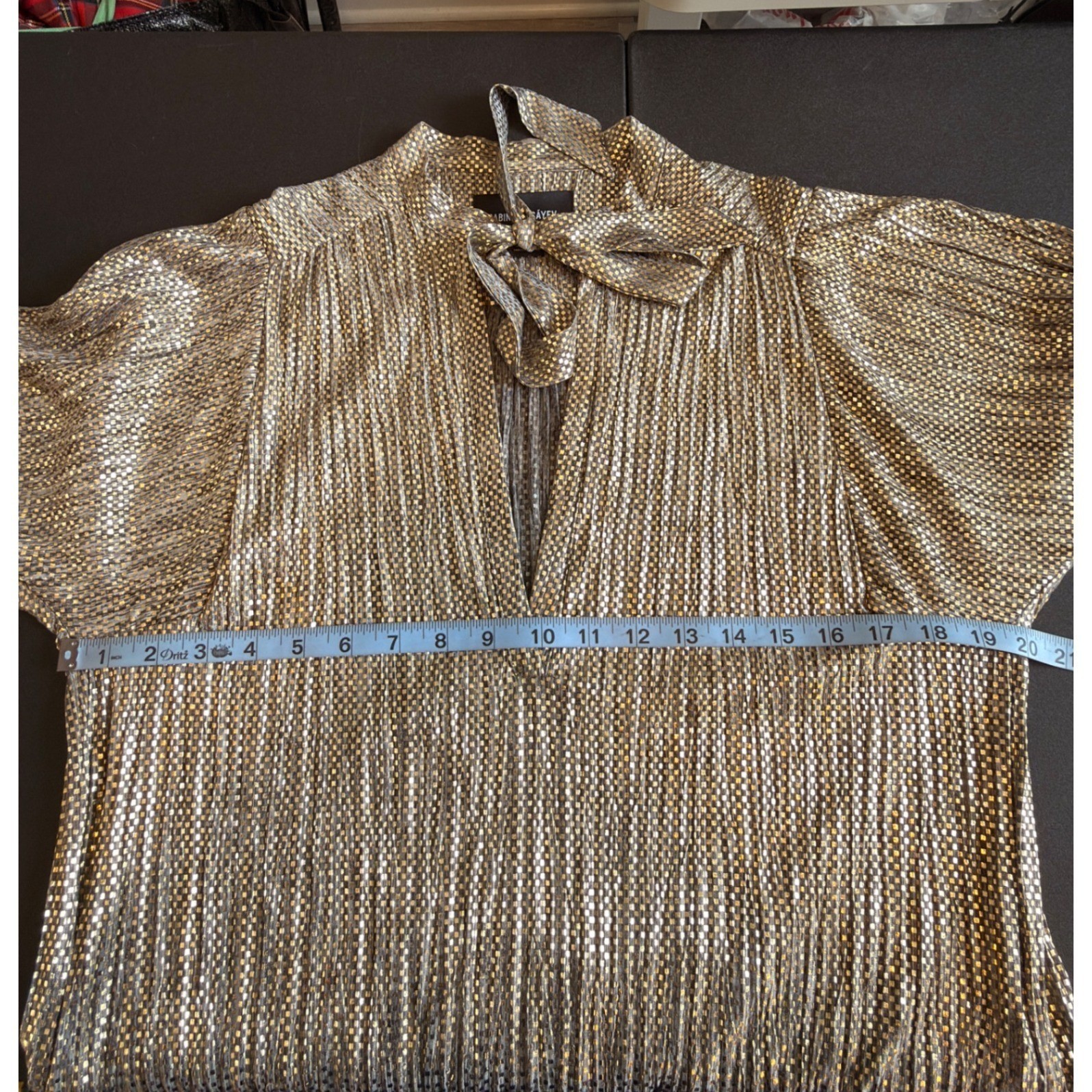 Anthropologie Sabina Musayev Eugene Shimmer Dress Gold Long Sleeve Mini Medium