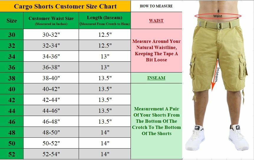 Mens Belted Cargo Shorts Distressed Cotton Vintage Lounge Hiking Sizes 30-48 NEW
