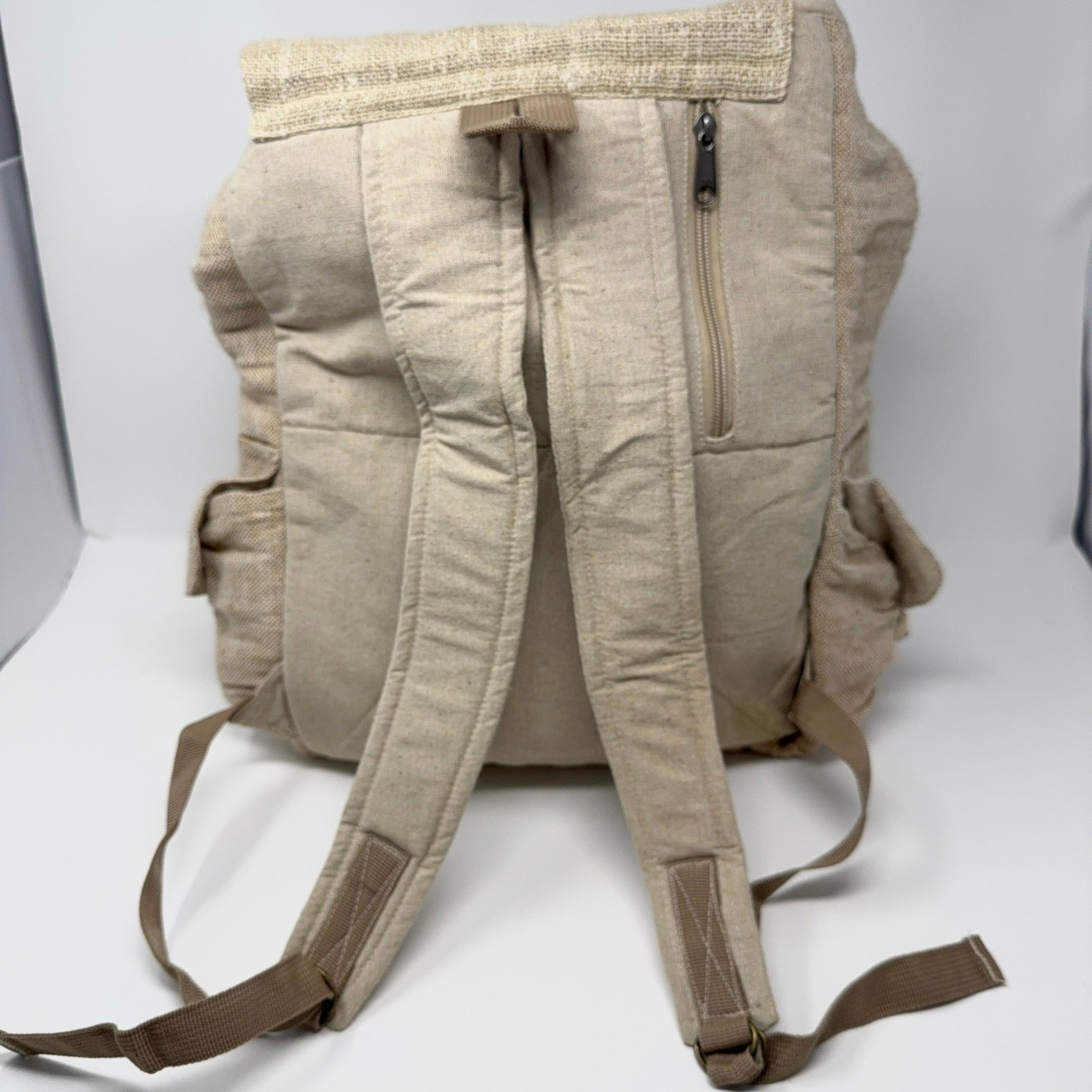 Pure Hemp Backpack Made in Nepal Beige Rucksack THC Free Day Pack Lightweight