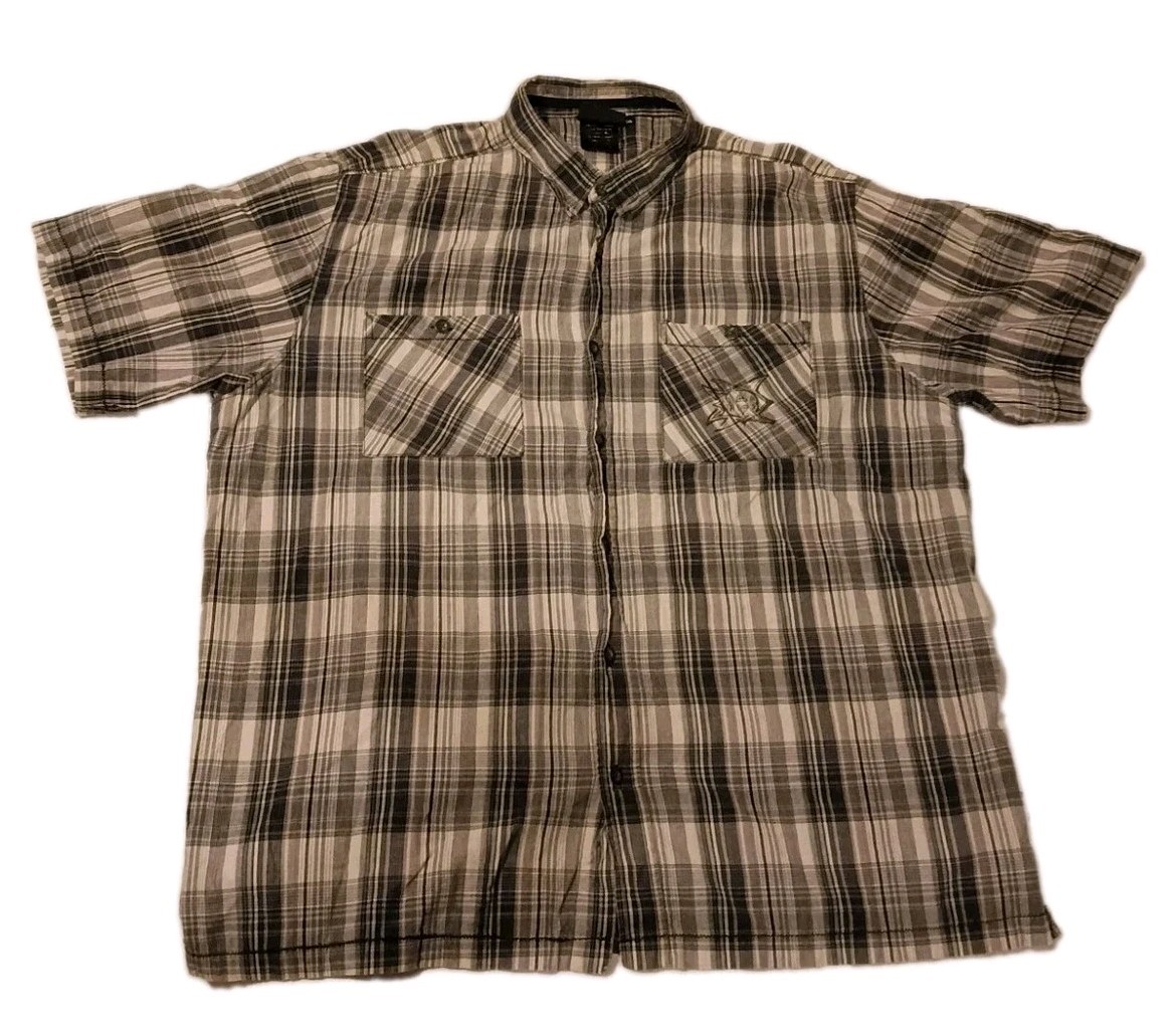 HARLEY DAVIDSON mens XLARGE black/beige modern plaid/graphic casual shirt