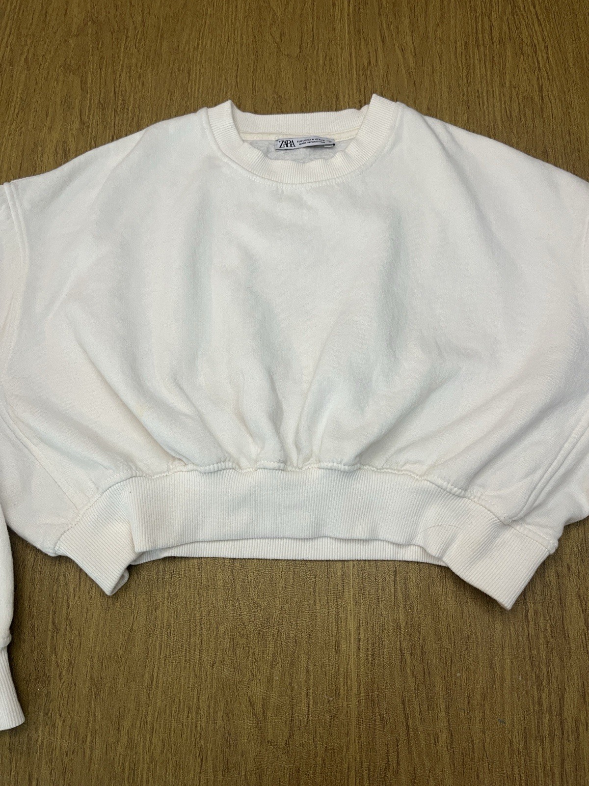 Zara Cream Cropped Fleece Lined Oversized Sweatshirt, Sz M