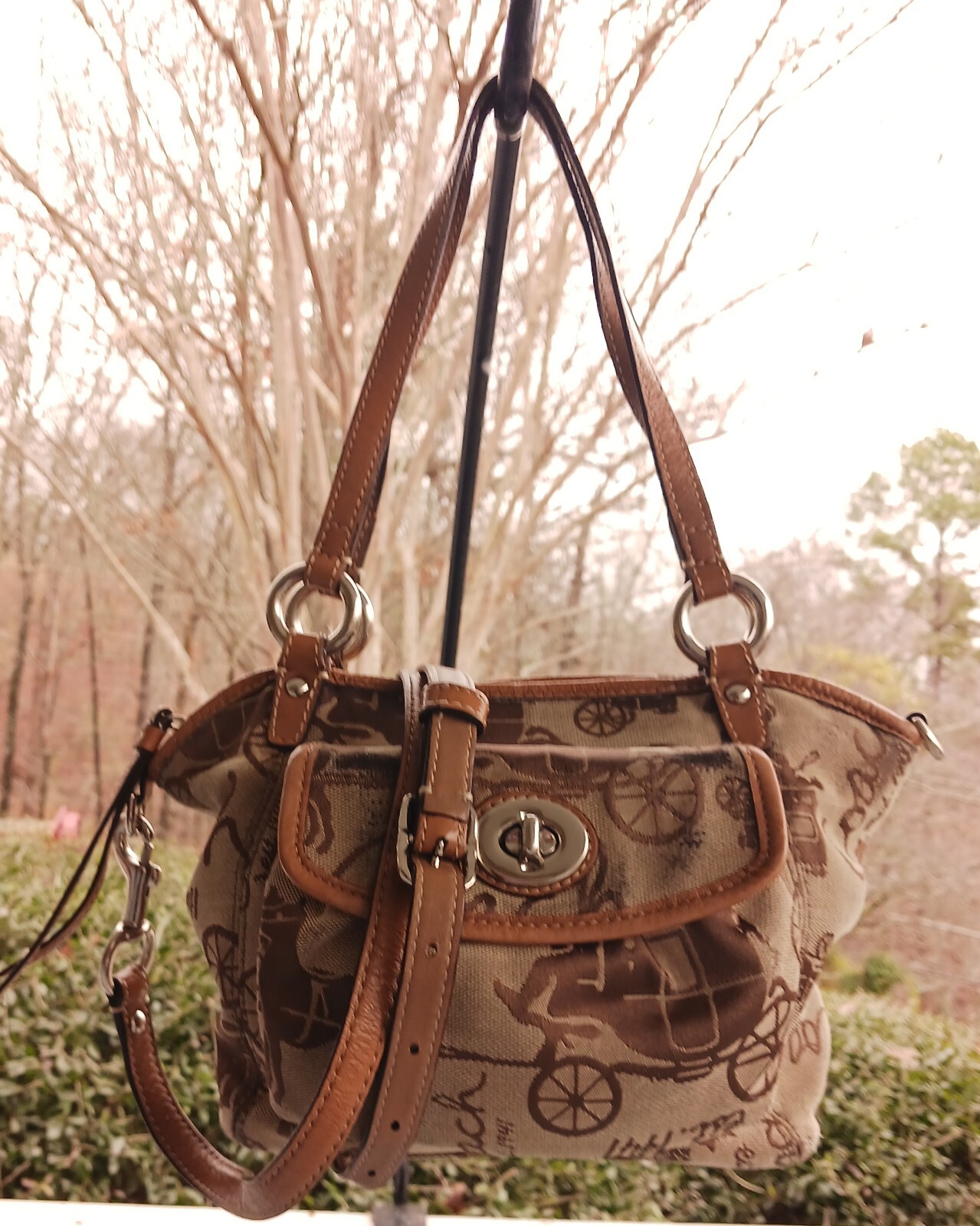Coach F14855 SMALL Leah Beige Canvas Logo Turnlock Detail Crossbody