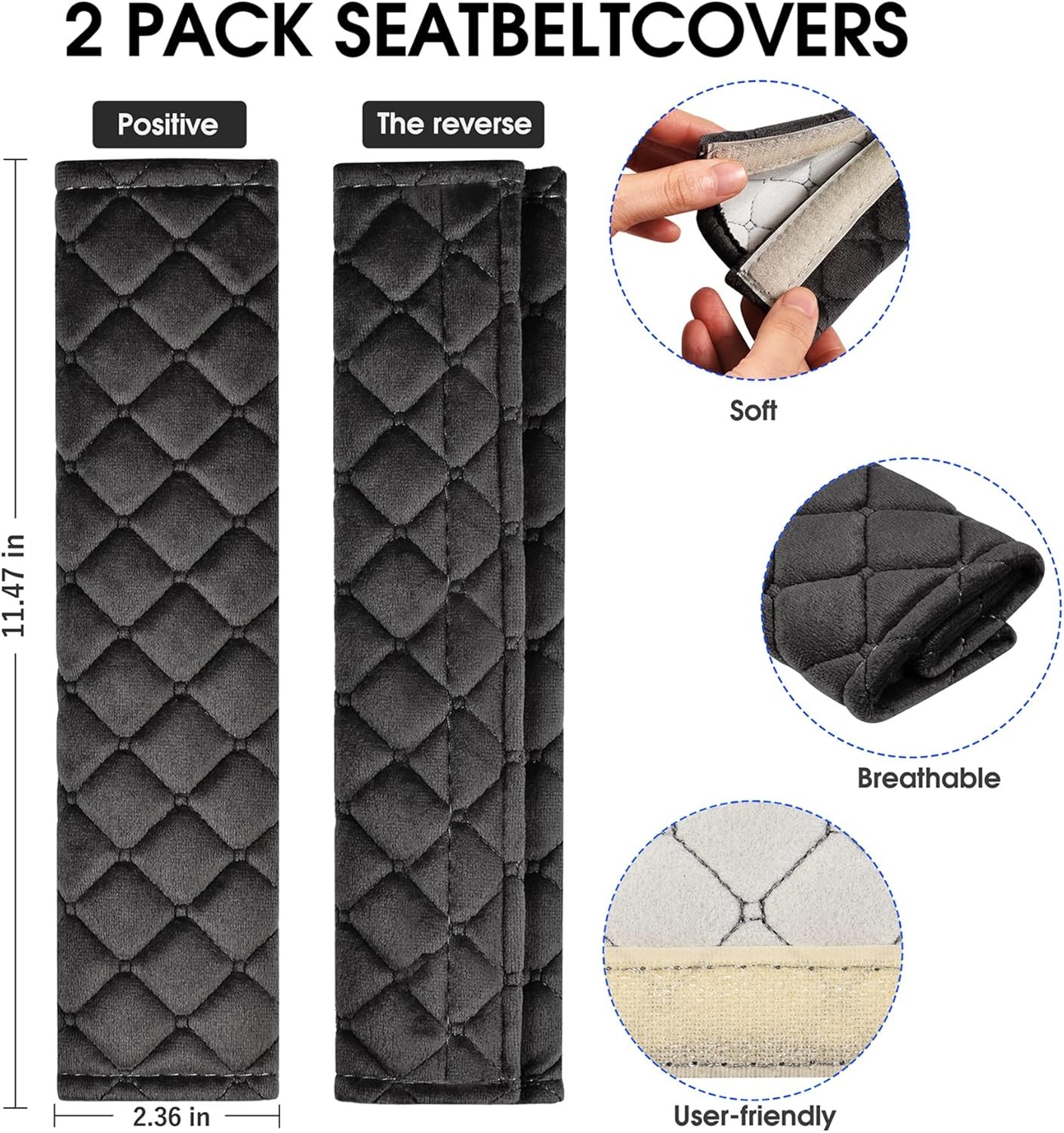 Universal Car Seat Belt Shoulder Strap Covers, Soft Pads for Comf Color: black
