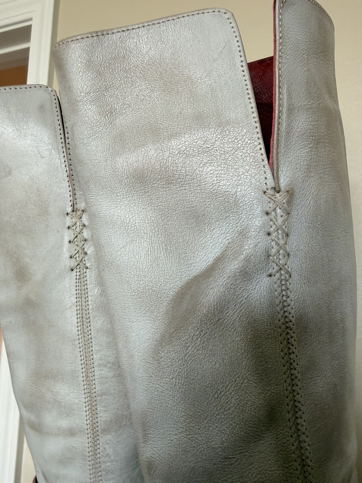 Freebird Juniper Cream Leather Braided Studded Knee High Boots Size 8